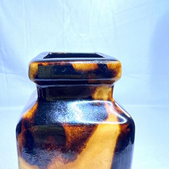 1960’s/70 10” Modern Fat Lava style Japan Ochre-Brown Glaze Glossy Ceramic Vase - Picture 2 of 8